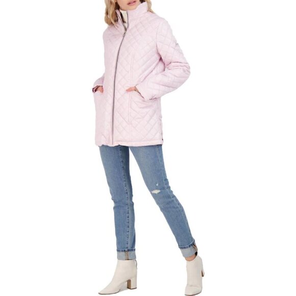 NWT Via Spiga quilted car coat size L in lilac with stand collar and two pockets - Picture 13 of 15